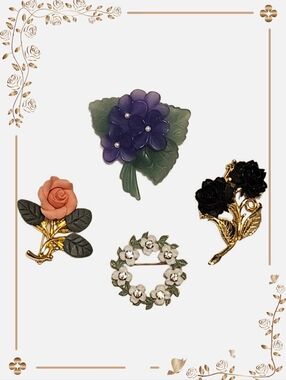 Four Piece Bundle Of Flower Brooches